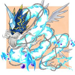 Rule 34 | chain, digimon, digimon (creature), dragon, energy, highres, horns, mask, qinglongmon, red eyes, solo