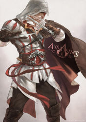 Rule 34 | 1boy, assassin&#039;s creed (series), assassin&#039;s creed ii, blade, cape, ezio auditore da firenze, gloves, concealed weapon, hidden blade (assassin&#039;s creed), hood, male focus, manly, scar, solo, vambraces, virus-ac74, weapon