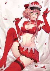 Rule 34 | 1girl, :d, ashino, blush, boots, breasts, choker, cleavage, crop top, elbow gloves, fate/grand order, fate (series), gloves, hat, high heel boots, high heels, highres, holding, holding riding crop, looking at viewer, medb (alluring chief warden look) (fate), medb (fate), medium breasts, navel, open mouth, peaked cap, petals, pink hair, red eyes, red skirt, riding crop, sitting, skirt, smile, solo, stomach, thigh boots, thighhighs, yellow eyes