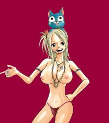 Rule 34 | 00s, breasts, fairy tail, happy (fairy tail), lucy heartfilia, nipples, no bra, tagme, third-party edit