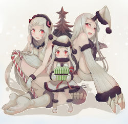 Rule 34 | 10s, 3girls, abyssal ship, airfield princess, anal, anal object insertion, ass, bare shoulders, blush, box, breasts, candy, candy cane, claws, colored skin, detached sleeves, dress, feet, food, gift, gift box, girl sandwich, hat, horns, kantai collection, large breasts, long hair, looking at viewer, mittens, multiple girls, northern ocean princess, object insertion, open mouth, pale skin, pussy juice, red eyes, ribbed dress, sandwiched, santa hat, seaport princess, sexually suggestive, short dress, simple background, single horn, smile, socks, soles, toe scrunch, very long hair, walzrj, white dress, white hair, white mittens, white skin