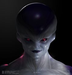 Rule 34 | 1boy, absurdres, artist name, black background, black sclera, colored sclera, dragon ball, dragonball z, frieza, highres, male focus, portrait, realistic, red eyes, smile, solo, tiago datrinti, watermark, web address