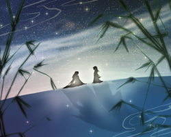 Rule 34 | 1boy, 1girl, hikoboshi, night, night sky, original, orihime (tanabata), ro man, sky, star (sky), star (symbol), starry sky, tanabata