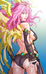 Rule 34 | 1girl, aqua eyes, archangel metatron (p&amp;d), ass, black panties, breasts, bridal gauntlets, from behind, hands on ass, highres, large breasts, looking back, metatron (p&amp;d), panties, pink hair, puzzle &amp; dragons, sideboob, sketch, solo, take (draghignazzo), underwear