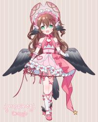 Rule 34 | 1girl, :d, animal ears, bare shoulders, bird ears, bird tail, bird wings, blush, bonnet, bow, bowtie, brown hair, commentary, commission, dress, english commentary, flower, fujisawa kamiya, full body, gloves, green eyes, hair flower, hair ornament, hair ribbon, indie virtual youtuber, long hair, looking at viewer, magpie (vtuber), open mouth, pink bow, pink bowtie, pink dress, pink flower, pink footwear, pink ribbon, pink rose, ribbon, rose, shoes, skeb commission, smile, socks, solo, standing, tail, virtual youtuber, white gloves, white socks, wings