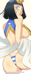 Rule 34 | 1girl, ass, backboob, bare shoulders, black hair, blue eyes, blush, breasts, highres, large breasts, looking at viewer, looking back, menace (queen&#039;s blade), open mouth, queen&#039;s blade, short hair, sideboob, solo, tirnanogindustries, underboob