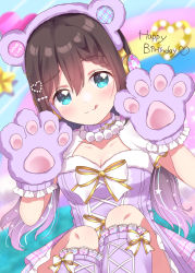 Rule 34 | 1girl, :p, alternate hairstyle, animal ear headphones, animal ears, animal hands, aqua eyes, aqua ribbon, artist name, artist request, bare legs, bear ears, blue eyes, blush, bow, braid, breasts, brown hair, center frills, cleavage, close-up, collared dress, dress, dress bow, fake animal ears, female focus, fluffy-wuffy shizu-bear (love live!), frilled skirt, frills, gloves, hair between eyes, hair ornament, hair ribbon, hair scrunchie, headphones, heart, heart hair ornament, high heels, highres, lace, lace-trimmed dress, lace trim, leg warmers, long hair, looking at viewer, love live!, love live! nijigasaki high school idol club, love live! school idol festival, love live! school idol festival all stars, miniskirt, multicolored hair, osaka shizuku, parted lips, paw gloves, pearl hair ornament, plaid, plaid dress, plaid skirt, pleated, pleated dress, pleated skirt, pom pom (clothes), purple bow, purple dress, purple footwear, purple ribbon, purple scrunchie, purple skirt, rainbow, ribbon, scrunchie, single braid, skirt, small breasts, smile, solo, tongue, tongue out, twintails, white bow