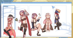 Rule 34 | 5girls, animal, animal on head, arch bishop (ragnarok online), bandeau, black cat, black thighhighs, blue sleeves, blunt bangs, blush, bottle, breasts, brown bandeau, brown skirt, buubuu (loli69), cape, cat, cat on head, character select, chinese commentary, choker, cleavage, cleavage cutout, closed mouth, clothing cutout, commentary request, cross, crossed legs, cursor, detached sleeves, dress, full body, fur-trimmed sleeves, fur trim, genetic (ragnarok online), green eyes, hair between eyes, hair over one eye, holding, holding bottle, horns, medium breasts, midriff, miniskirt, molotov cocktail, multiple girls, navel, ninja, ninja (ragnarok online), on head, one eye closed, open mouth, pelvic curtain, pink shirt, purple hair, ragnarok online, red cape, red eyes, red scarf, sash, scarf, shirt, short hair, skirt, small breasts, smile, soul linker (ragnarok online), stalker (ragnarok online), stomach cutout, thighhighs, two-tone dress, vambraces, veil over eyes, white dress, white hair, yellow sash