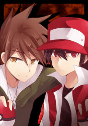 Rule 34 | 00s, 1990s (style), baseball cap, black hair, blue oak, brown eyes, brown hair, chocho (homelessfox), creatures (company), expressionless, game freak, hat, image sample, jacket, jewelry, necklace, nintendo, pixiv sample, poke ball, pokemon, pokemon hgss, pokemon rgby, red (pokemon), red eyes, resized, retro artstyle, smile