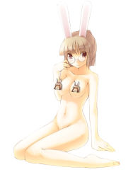 Rule 34 | animal ears, barefoot, censored nipples, feet, glasses, jirou (chekoro), nude, rabbit ears, solo, toes