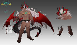 Rule 34 | 1boy, abs, absurdres, baimeme, bara, body markings, bulge, commission, covered penis, dark-skinned male, dark skin, demon boy, dragon boy, dragon horns, facial mark, framed crotch, glowing tattoo, highres, horns, jockstrap, large hands, large pectorals, long hair, looking at viewer, male focus, male underwear, mature male, multiple horns, muscular, muscular male, navel, nipples, original, pectorals, pointy ears, red horns, red wings, reference inset, seductive smile, smile, spread wings, stomach, stomach tattoo, strongman waist, tattoo, thick eyebrows, thick tail, thick thighs, thighs, topless male, underwear, very long fingernails, very long hair, white male underwear, wings