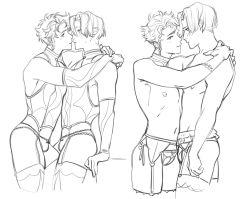Rule 34 | 2boys, arms around neck, bare arms, bare shoulders, blush, bow, bra, braid, bulge, claude von riegan, crossdressing, curly hair, dimitri alexandre blaiddyd, eye contact, fire emblem, fire emblem: three houses, garter straps, hair between eyes, hug, imminent kiss, leaning on object, leg between thighs, lingerie, looking at another, male focus, multiple boys, navir log, nervous, nintendo, nipples, panties, short hair, sketch, stomach, sweatdrop, thighhighs, thong, toned, topless male, underwear, white background, yaoi