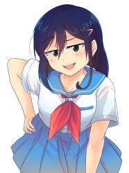 Rule 34 | 1girl, breasts, flip flappers, gomi53, kokomine cocona, long hair, looking at viewer, neckerchief, open mouth, pleated skirt, school uniform, serafuku, skirt, solo, transparent background, white background