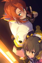Rule 34 | 1boy, 1girl, anise tatlin, black hair, brown eyes, doll, echo (circa), fingerless gloves, gloves, hair ribbon, long hair, luke fon fabre, open mouth, red hair, ribbon, smile, tales of (series), tales of the abyss, tokunaga (tales), twintails