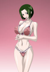 Rule 34 | 1girl, ass, black eyes, breasts, covered erect nipples, female focus, green hair, highres, large breasts, makino (one piece), nel-zel formula, nipples, one piece, open mouth, short hair, smile, swimsuit
