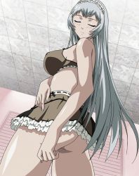 Rule 34 | 00s, 1girl, ass, blush, bra, breasts, chouun shiryuu, closed eyes, female focus, ikkitousen, ikkitousen great guardians, large breasts, long hair, looking at viewer, screencap, skirt, solo, standing, stitched, thighs, third-party edit, underwear, white hair