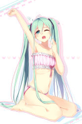 Rule 34 | 1girl, absurdres, aqua eyes, aqua hair, arm up, cinderella bust, drooling, hatsune miku, highres, long hair, maya g, midriff, mouth drool, nail polish, navel, one eye closed, open mouth, sitting, sleepy, solo, tears, twintails, very long hair, vocaloid, wariza, white background, yawning
