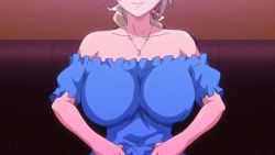 Rule 34 | 10s, 1girl, animated, animated gif, blonde hair, bouncing breasts, breasts, clothes lift, collar, flashing, huge breasts, imouto bitch ni shiboraretai, jewelry, large breasts, navel, necklace, nipples, no bra, shirt, shirt lift, smile, solo, t-rex (animation studio)