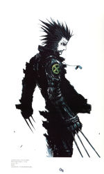 Rule 34 | 10s, 1boy, animification, black hair, claws, cover, cover page, dog tags, highres, jacket, leather, leather jacket, male focus, marvel, nihei tsutomu, scar, solo, spiked hair, wolverine (x-men), x-men