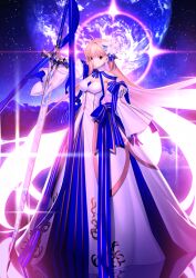 Rule 34 | ahoge, archetype earth, arcueid brunestud, blonde hair, detached sleeves, dress, fate/grand order, fate (series), gloves, hair ornament, long hair, official art, red eyes, takeuchi takashi, third-party source, tsukihime, very long hair, white dress