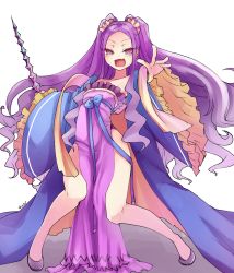 Rule 34 | 1girl, blush, chinese clothes, dress, fang, fate/grand order, fate (series), frills, hair ornament, long hair, open mouth, pink eyes, purple hair, ribbon, shoes, sword, twintails, weapon, wide sleeves, wu zetian (fate)