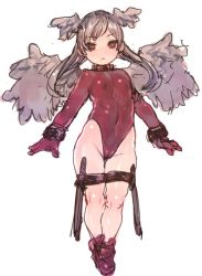 Rule 34 | 1girl, aged down, breasts, brown eyes, brown hair, c.cu, cameltoe, cleft of venus, final fantasy, final fantasy tactics, head wings, leotard, long hair, solo, sword, thighs, twintails, ultima (fft), weapon, wide hips, wings