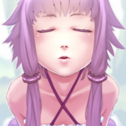 Rule 34 | 1girl, bare shoulders, blush, closed eyes, collarbone, facing viewer, hair ornament, highres, incoming kiss, leaning forward, low twintails, parted lips, pov, purple hair, short hair with long locks, solo, soon (c-u-soon), twintails, upper body, vocaloid, voiceroid, yuzuki yukari