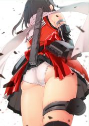 Rule 34 | 10s, 1girl, ass, black gloves, black hair, black skirt, black thighhighs, blurry, bow, clothes lift, dated, debris, depth of field, elbow gloves, foreshortening, frills, from behind, from below, gloves, highres, kantai collection, koruri, legs together, motion blur, panties, pantyshot, red bow, red shirt, rigging, sash, scarf, sendai (kancolle), shirt, short hair, single thighhigh, skindentation, skirt, skirt lift, sleeveless, sleeveless shirt, solo, standing, thigh strap, thighhighs, thighs, twitter username, underwear, upskirt, wardrobe malfunction, white panties, white scarf