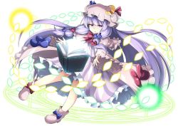 Rule 34 | 1girl, :o, blue bow, blue ribbon, book, bow, capelet, crescent, crescent hair ornament, danmaku, dress, frilled dress, frilled sleeves, frills, full body, hair bow, hair ornament, hair ribbon, hat, long hair, looking at viewer, magic circle, mob cap, nogisaka kushio, patchouli knowledge, purple eyes, purple hair, red bow, red ribbon, ribbon, simple background, solo, striped clothes, striped dress, touhou, transparent background, tress ribbon, very long hair, white background