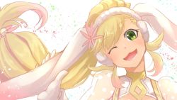Rule 34 | 1girl, animal ears, blonde hair, rabbit ears, fake animal ears, fire emblem, fire emblem heroes, gloves, gradient hair, green eyes, highres, long hair, multicolored hair, nakabayashi zun, nintendo, one eye closed, open mouth, pink hair, ponytail, sharena (fire emblem), simple background, solo, white background, white gloves