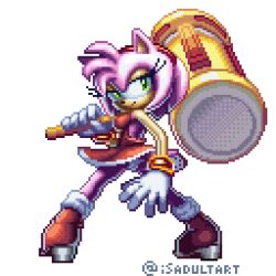 Rule 34 | 1girl, amy rose, animal ears, artist name, backless dress, backless outfit, bare shoulders, body fur, boots, border, breasts, closed mouth, dress, female focus, from behind, full body, furry, furry female, gloves, green eyes, hairband, hand up, happy, holding, holding weapon, legs apart, looking at viewer, looking back, medium breasts, over shoulder, panties, pantyshot, pink fur, pink hair, pixel art, red dress, red footwear, red hairband, rockthebull, short dress, short hair, sidelocks, simple background, smile, solo, sonic (series), spread legs, standing, tail, toy hammer, transparent background, twitter username, underwear, watermark, weapon, weapon over shoulder, white border, white gloves, white panties