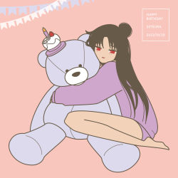 Rule 34 | birthday cake, birthday celebration, bishoujo senshi sailor moon, cake, food, hug, meiou setsuna, stuffed animal, stuffed toy, teddy bear