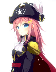 Rule 34 | 1girl, :o, epaulettes, hat, katou marika, long hair, looking at viewer, miniskirt pirates, morerin, pink hair, pirate, pirate hat, simple background, sketch, solo, white background
