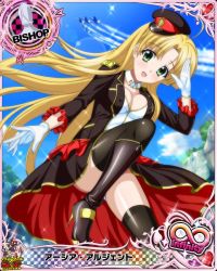 Rule 34 | 10s, 1girl, aircraft, aircraft carrier, airplane, artist request, asia argento, bishop (chess), black footwear, blonde hair, boots, card (medium), character name, chess piece, dress, gloves, green eyes, high heel boots, high heels, high school dxd, high school dxd infinity, knee boots, long hair, military, military vehicle, official art, ship, solo, thighhighs, trading card, warship, watercraft