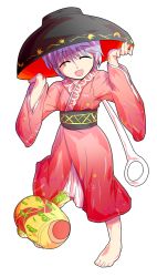 Rule 34 | 1girl, :d, ^ ^, alphes (style), bad id, bad pixiv id, barefoot, bowl, bowl hat, closed eyes, dairi, closed eyes, full body, hat, japanese clothes, kimono, light purple hair, mallet, miracle mallet, needle, obi, open mouth, oversized object, parody, sash, short hair, smile, solo, style parody, sukuna shinmyoumaru, touhou, transparent background, wide sleeves