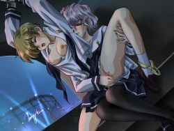 Rule 34 | 2girls, arms up, bdsm, blonde hair, blush, bondage, bound, bra, bra pull, breasts, breasts out, carnelian, censored, chain, clothed sex, clothes pull, cuffs, dutch angle, closed eyes, female focus, fingering, game cg, grey hair, handcuffs, kusatsuki akira, leg grab, lingerie, loafers, long sleeves, medium breasts, mosaic censoring, multiple girls, naughty face, night, nipples, no panties, ono ikumi, open clothes, open mouth, open shirt, panties, panties around leg, panty pull, pantyhose, pussy, rape, re leaf, reach-around, school uniform, serafuku, shirt, shoes, short hair, sitting, sitting on lap, sitting on person, skirt, smile, socks, spread legs, sweat, underwear, untied, wavy hair, window, yellow bra, yellow panties, yuri