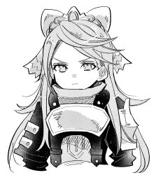 Rule 34 | 1girl, absurdres, alternate costume, armor, bow, breastplate, closed mouth, etie (fire emblem), fire emblem, fire emblem engage, greyscale, hair bow, highres, illust mi, long hair, looking at viewer, monochrome, nintendo, solo, swept bangs, tiara, upper body