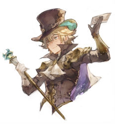 Rule 34 | 10s, 1boy, 2016, blonde hair, blue eyes, ascot, dated, envelope, granblue fantasy, hat, kaitou chat noir, male focus, mikebosi, monocle, smile, solo, staff, top hat, upper body
