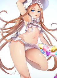 Rule 34 | 1girl, abigail williams (fate), abigail williams (swimsuit foreigner) (fate), abigail williams (swimsuit foreigner) (third ascension) (fate), armpits, bare shoulders, bikini, blonde hair, blue eyes, blush, bonnet, bow, braid, breasts, fate/grand order, fate (series), forehead, hair bow, hair rings, highres, hinata sora, innertube, long hair, miniskirt, navel, open mouth, parted bangs, sidelocks, skirt, small breasts, swim ring, swimsuit, thighs, twin braids, twintails, very long hair, white bikini, white bow, white headwear