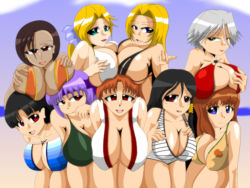 Rule 34 | 6+girls, black hair, blonde hair, blue eyes, breasts, brown eyes, brown hair, character request, cleavage, dead or alive, green eyes, helena douglas, huge breasts, kaiman82, large breasts, lei fang, long hair, looking at viewer, multiple girls, purple eyes, red hair, short hair, tecmo, tight clothes, tina armstrong
