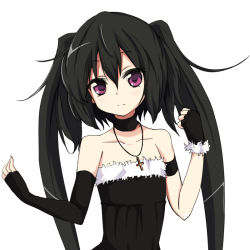 Rule 34 | 1girl, amano kouki, black hair, choker, cross, fingerless gloves, flat chest, gloves, jewelry, long hair, looking at viewer, necklace, note-chan, original, purple eyes, simple background, smile, solo, twintails, very long hair, white background