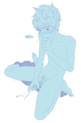 Rule 34 | 1boy, barefoot, blush, cum, ejaculation, erection, hand on penis, jack frost (rise of the guardians), male focus, nude, o chinchin rando, orgasm, penis, penis grab, rise of the guardians, sitting, solo