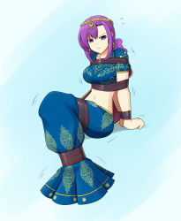Rule 34 | 1girl, absurdres, breasts, crop top, earrings, fate/grand order, fate (series), highres, indian clothes, jewelry, large breasts, long hair, matou sakura, midriff, navel, parvati (fate), purple eyes, purple hair, solo