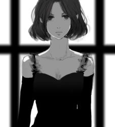 Rule 34 | 00s, 1girl, baccano!, bad id, bad pixiv id, black hair, chane laforet, doro (pixiv30746), greyscale, looking at viewer, monochrome, short hair, solo