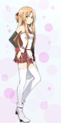 Rule 34 | 10s, 1girl, alternate costume, ankle boots, asuna (sao), boots, braid, brown eyes, brown hair, detached sleeves, french braid, full body, half updo, highres, kinfuji, long hair, necktie, plaid, plaid necktie, plaid neckwear, plaid skirt, red necktie, red skirt, skirt, solo, standing, sword art online, thighhighs, white footwear, white thighhighs, zettai ryouiki