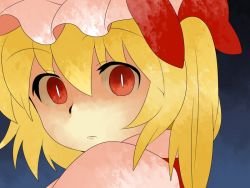 Rule 34 | bad id, bad pixiv id, blonde hair, bow, comic, female focus, flandre scarlet, hair bow, hammer (sunset beach), hat, looking back, portrait, red eyes, short hair, side ponytail, silent comic, slit pupils, solo, touhou