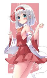 Rule 34 | 1girl, alternate costume, ascot, blue eyes, blush, bow, bow hairband, breasts, commentary request, cosplay, frilled bow, frills, grey hair, hair bow, hairband, hakurei reimu, hakurei reimu (cosplay), highres, hitodama, konpaku youmu, konpaku youmu (ghost), looking at viewer, medium breasts, medium hair, open mouth, red bow, red hairband, red skirt, ribbon-trimmed sleeves, ribbon trim, shishiky, sideboob, skirt, skirt set, solo, touhou