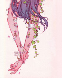 Rule 34 | bandages, bandaid, bruise, faceless, flower, highres, injury, leaf, original, outstretched arms, petals, plant, purple eyes, qinni, vines