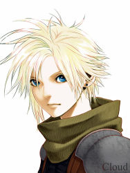 Rule 34 | 1990s (style), 1boy, armor, bad id, bad pixiv id, blonde hair, blue eyes, cloud strife, cs-zero, earrings, final fantasy, final fantasy vii, jewelry, male focus, pauldrons, retro artstyle, shoulder armor, shoulder pads, simple background, solo, spiked hair