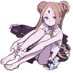 Rule 34 | 1girl, abigail williams (fate), abigail williams (swimsuit foreigner) (fate), abigail williams (swimsuit foreigner) (second ascension) (fate), bare shoulders, barefoot, black bow, black jacket, blonde hair, blue eyes, blush, bow, braid, braided bun, breasts, double bun, dress swimsuit, fate/grand order, fate (series), forehead, hair bun, jacket, unworn jacket, keyhole, kuroboshi kouhaku, legs, long hair, looking at viewer, multiple bows, one-piece swimsuit, orange bow, parted bangs, sidelocks, sitting, small breasts, solo, swimsuit, twintails, very long hair, white one-piece swimsuit